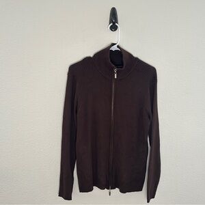 Boston Proper Brown Ribbed‎ Full Zip Mock Neck Sweater XL